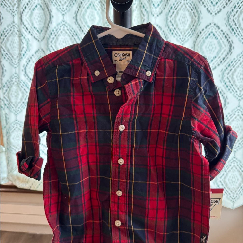 OshKosh B'gosh Red and Navy Plaid Button-Down Shirt